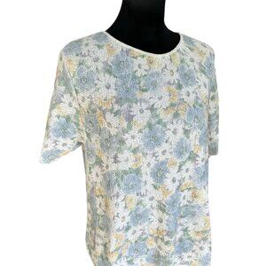 Donnkenny Vintage  Lightweight Multicolor Floral Short Sleeve Sweater Large